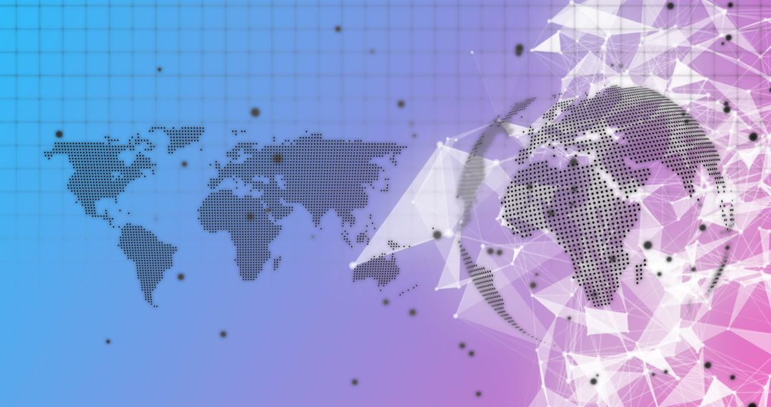 Futuristic Digital World Map with Geometric Network Connections