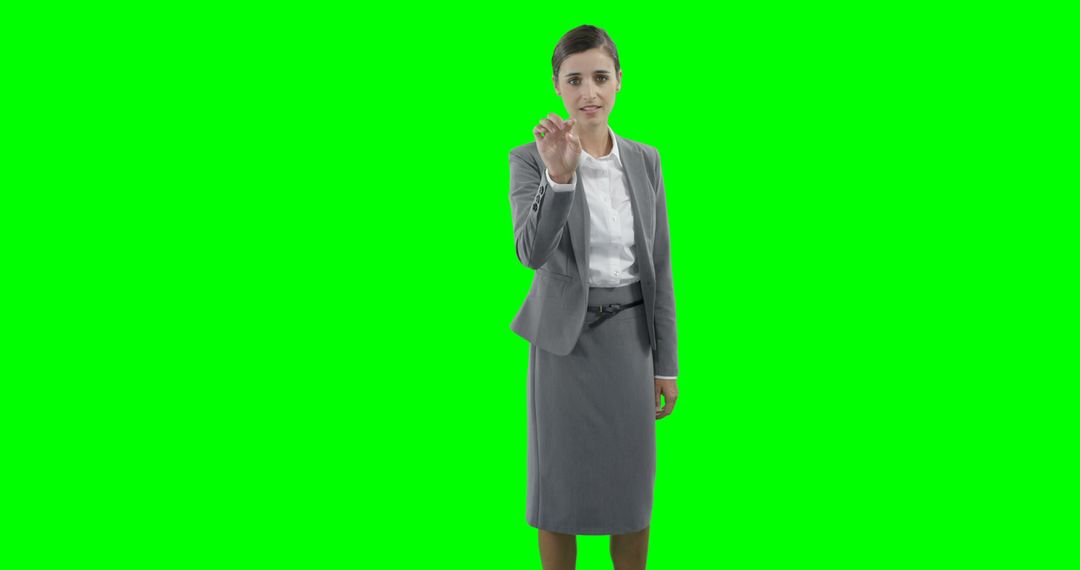 Businesswoman Interacting with Virtual Touchscreen on Green Screen - Free Images, Stock Photos and Pictures on Pikwizard.com