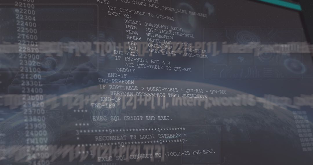 Complex SQL Code on Screen with Digital Map Overlay