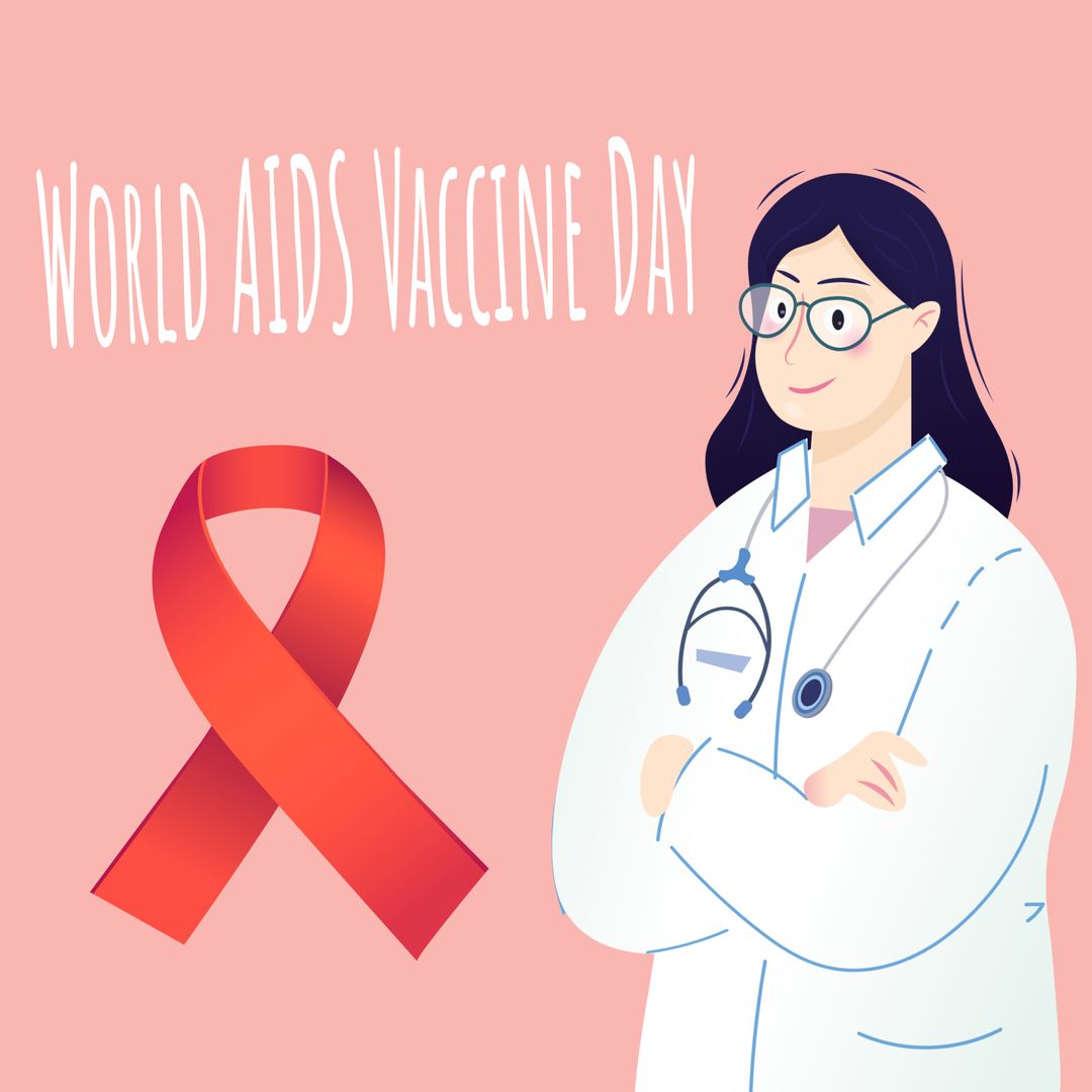 World AIDS Vaccine Day with Red Ribbon and Doctor Illustration