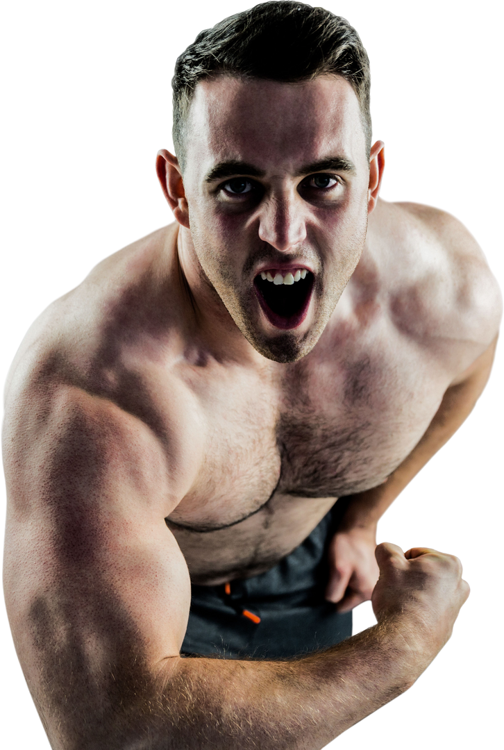 Frustrated Muscular Man Shouting with Flexed Biceps Transparent Background - Download Free Stock Images Pikwizard.com