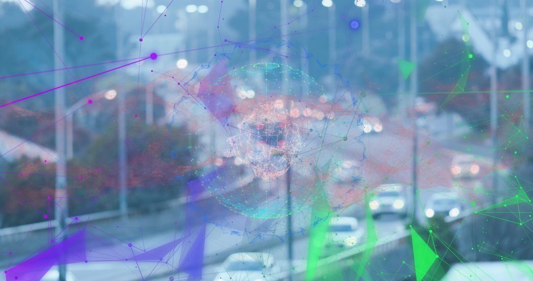 Futuristic Digital Mesh Overlay on Urban Roadway