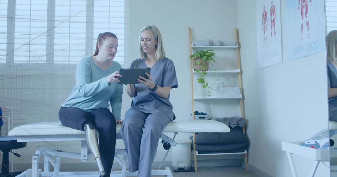 Rehabilitation Consultation with Therapist and Patient Using Prosthetic Limb