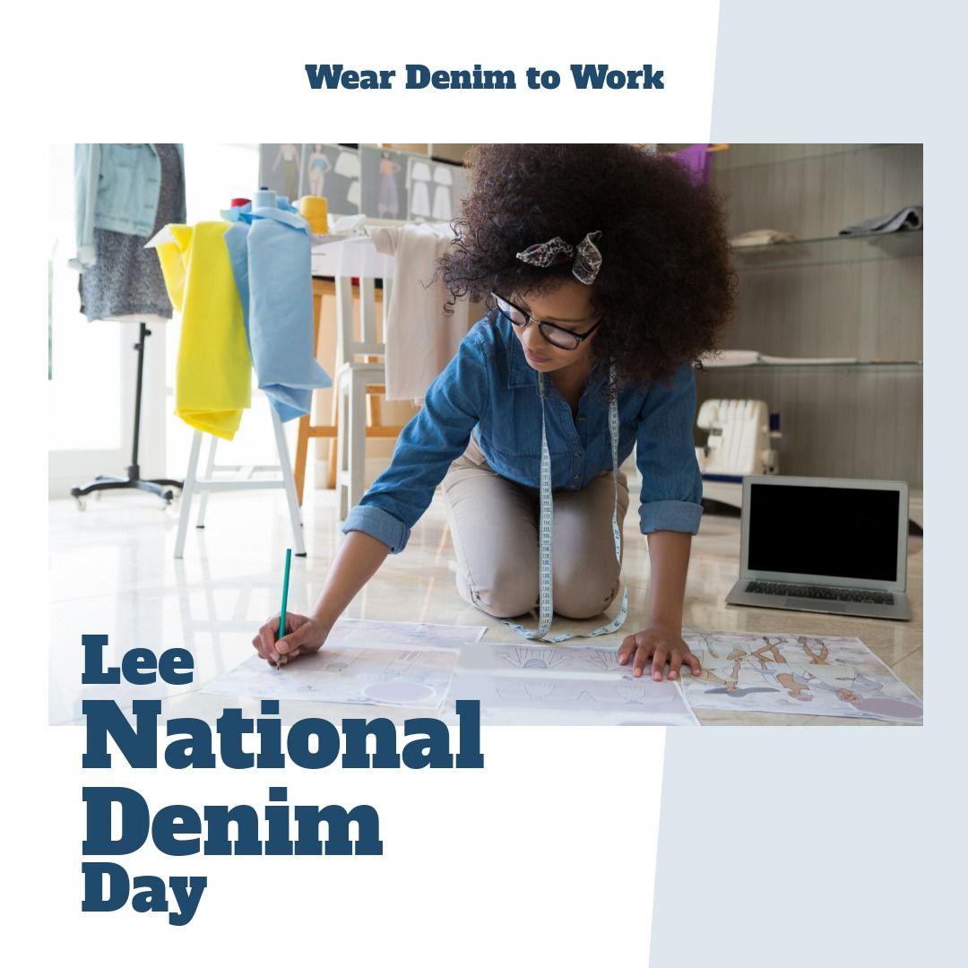 Square image of lee national denim day text and female african american