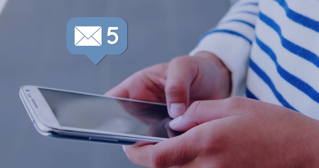 Hands Typing on Smartphone While Receiving Email Notifications