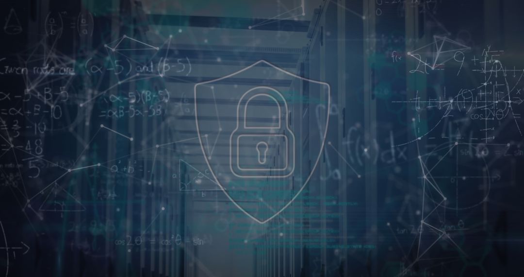 Digital Security Concept with Padlock and Mathematical Equations