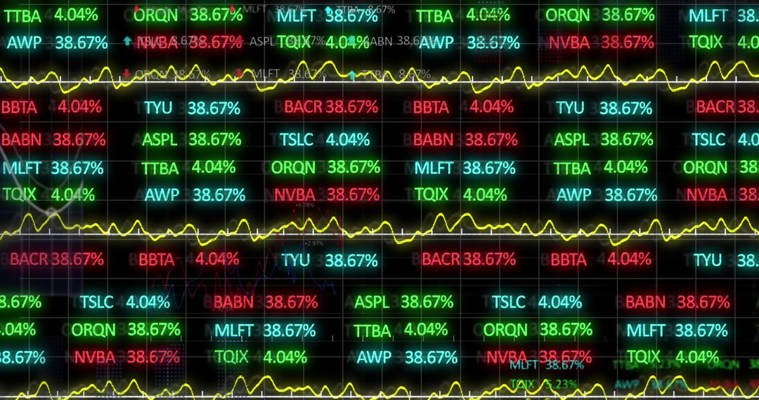 Dynamic Stock Market Data Tickers with Colorful Lines
