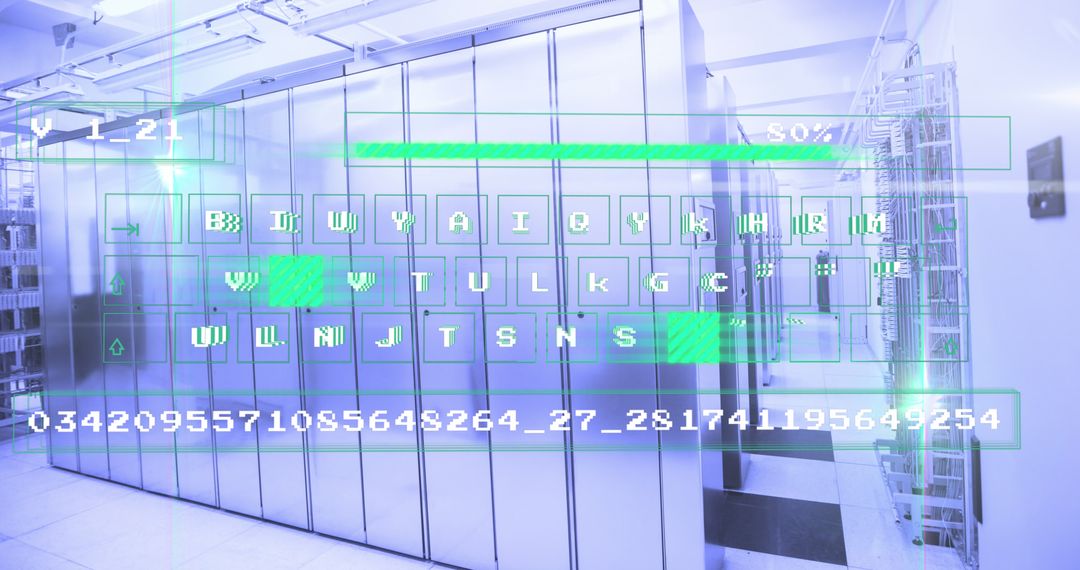 Digital Data Interface Overlay on Modern Server Room
