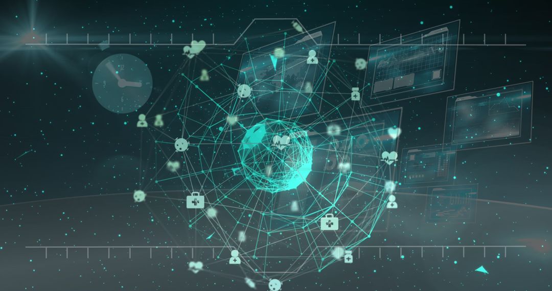 Digital Global Network with Abstract Technology Symbols