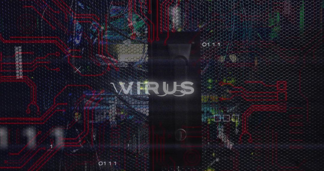 Cybersecurity Threat Glowing Virus Alert in Data Center