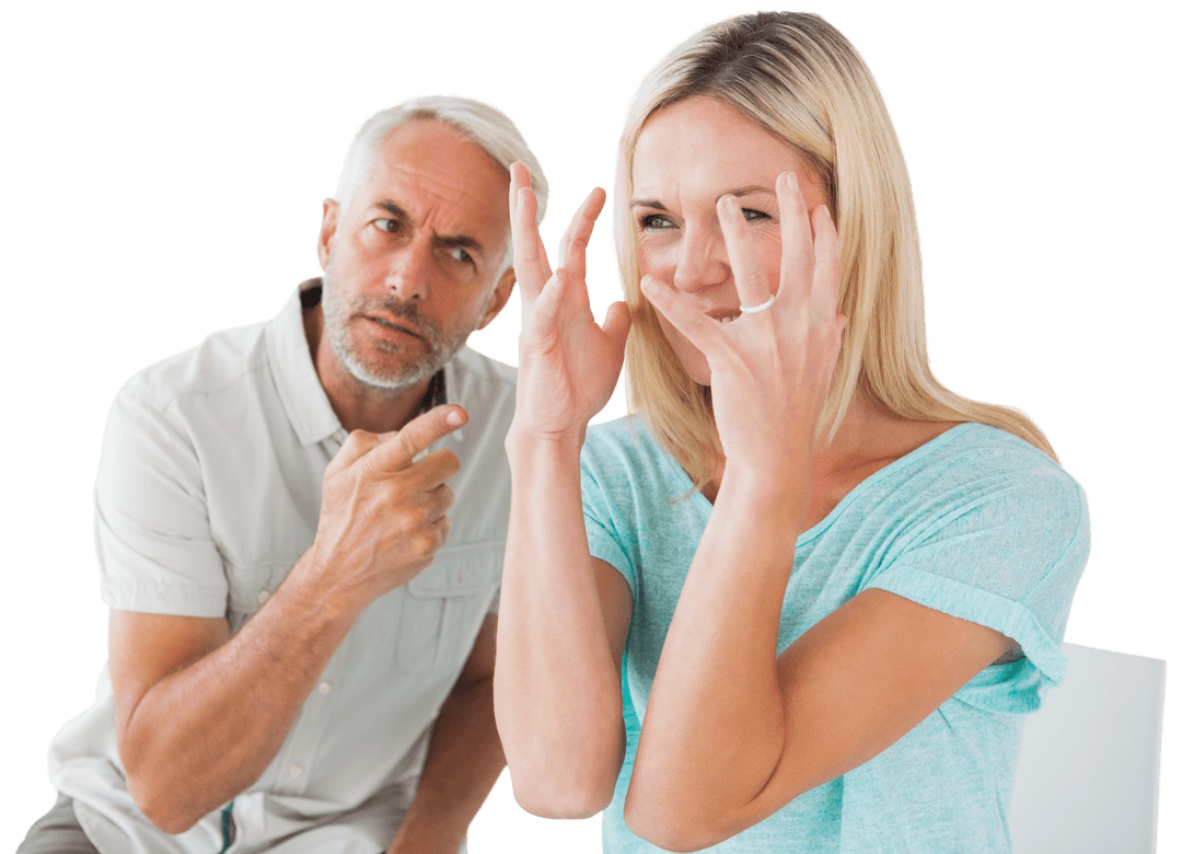Transparent Background: Unhappy Couple Arguing Emotionally