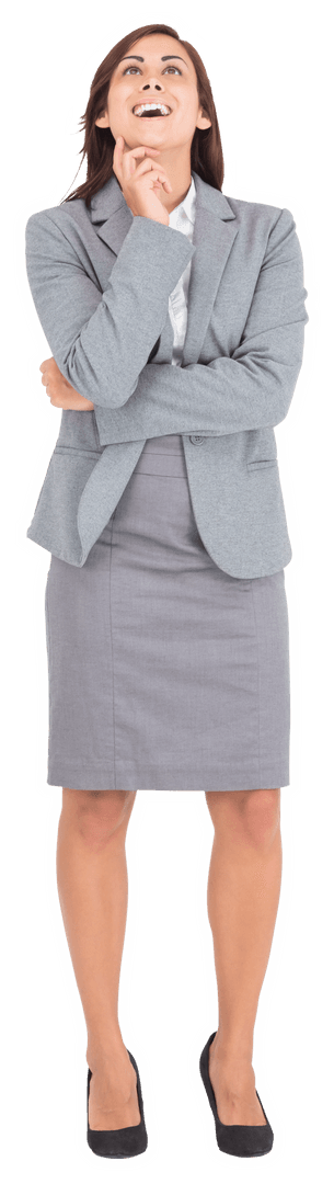Smiling Businesswoman in Gray Suit on Transparent Background