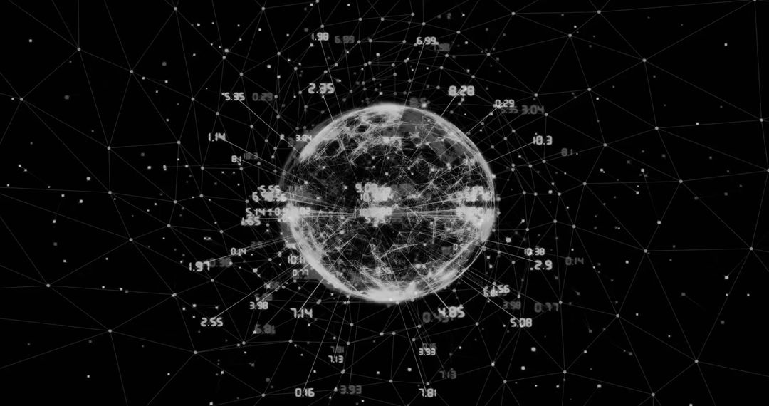 Digital globe with connected data nodes in space