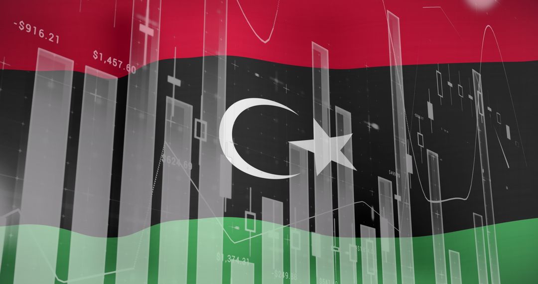 Libyan Flag Overlay with Digital Data Visualization Concept