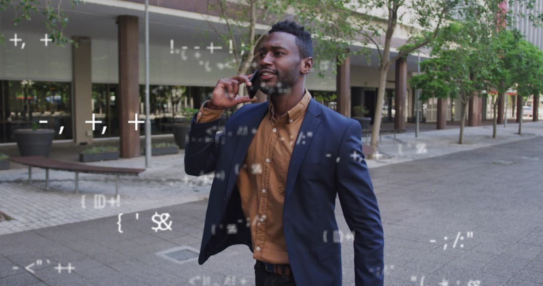 Businessman Discussing Digital Innovation While Walking