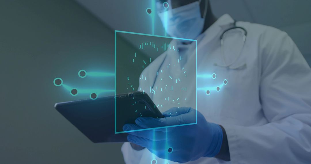 Doctor with Holographic Interface Using Tablet for Diagnosis