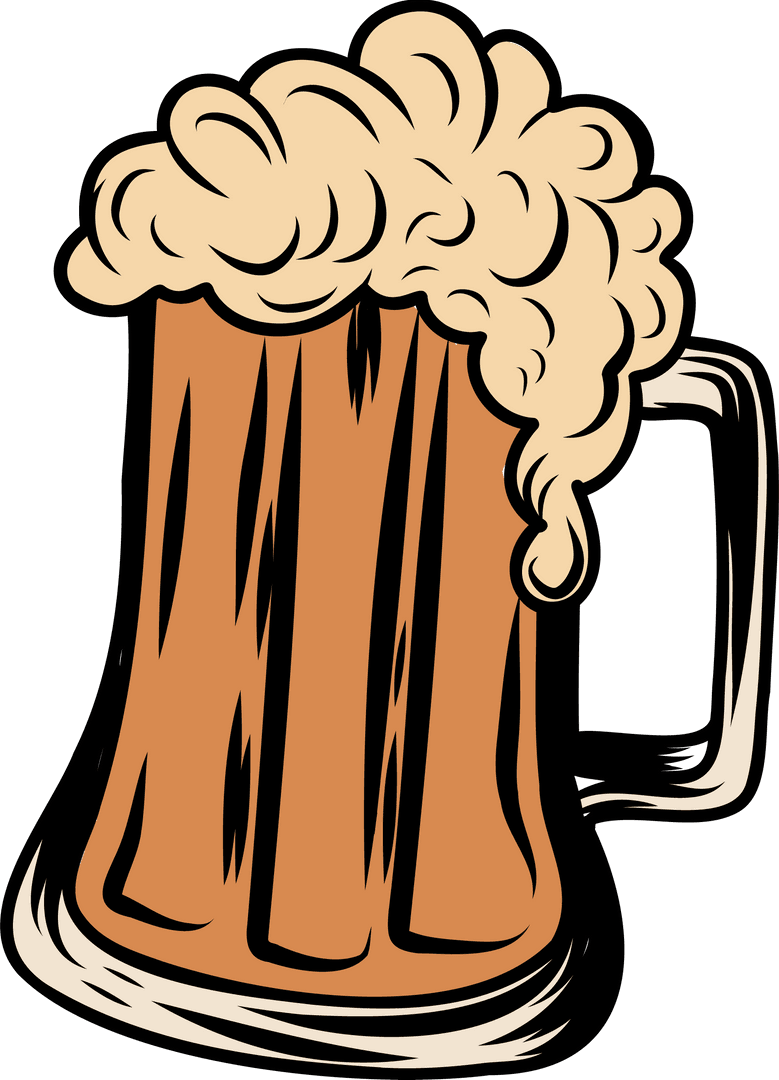 Foaming Beer Mug Illustration with Transparent Background