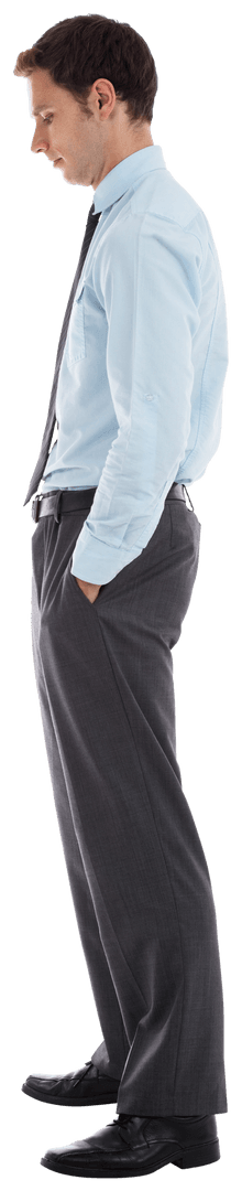 Transparent Attentive Businessman Standing in Profile