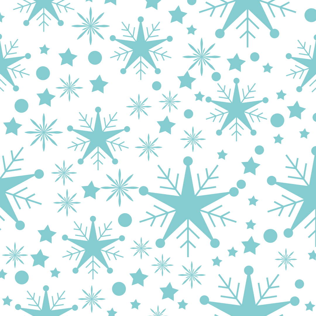 Blue Snowflakes and Stars Pattern on Transparent Background