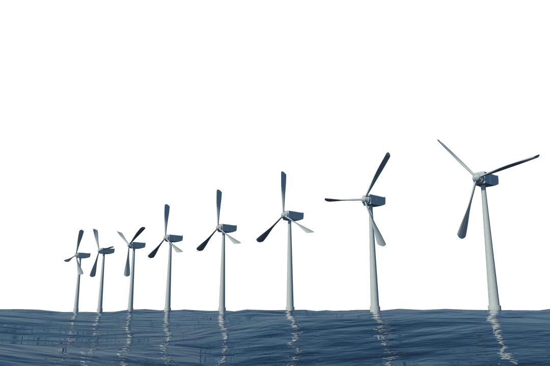 Digital Transparent Illustration of Offshore Wind Turbines Array