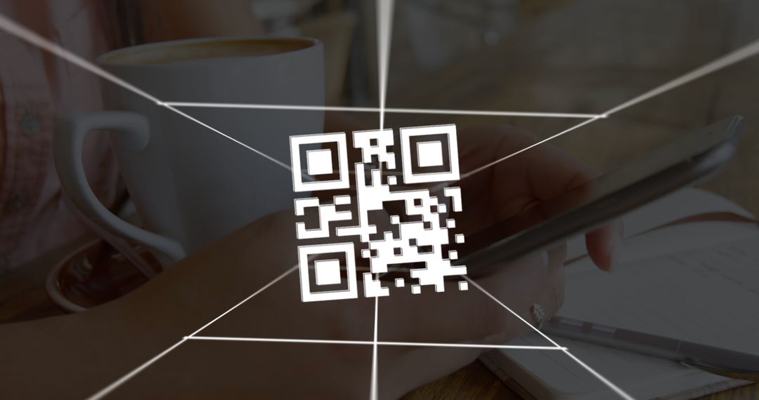 QR Code with Connections Over Woman Using Smartphone, Global Technology Concept