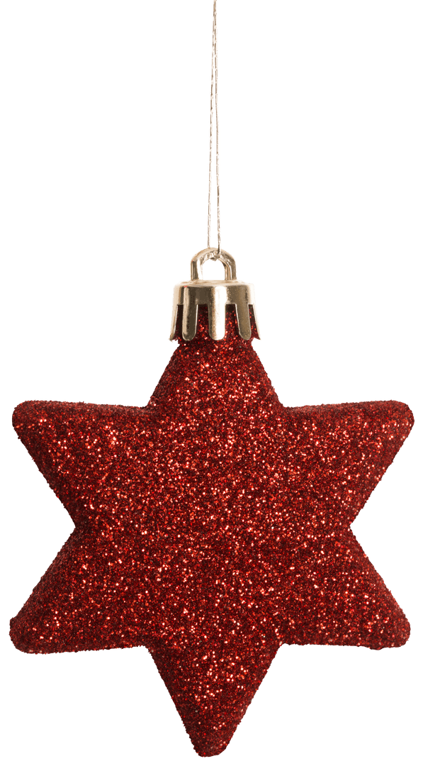 Sparkling Red Star-shaped Christmas Ornament on Transparent Background