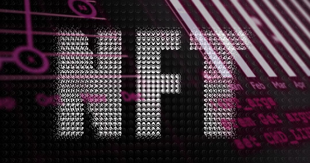 Digital NFT Concept with Financial Graphics and Data Overlay