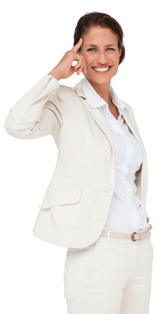 Smiling Caucasian Businesswoman in Light Suit on Transparent Background