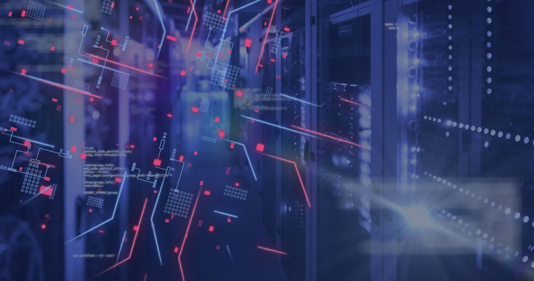 Digital Data Stream Flowing through Server Room Infrastructure
