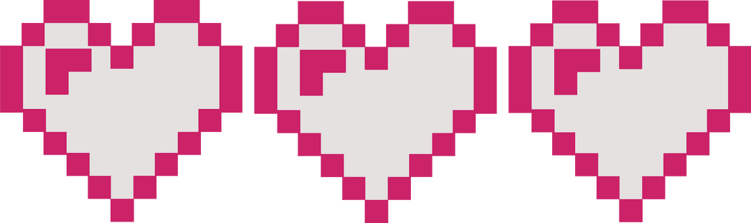 Three Pixelated Hearts Retro Gaming Icons on Transparent Background