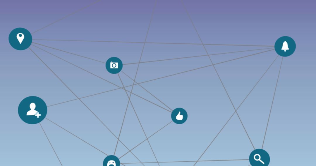 Network of Digital Connections with Media Icons on Gradient Background