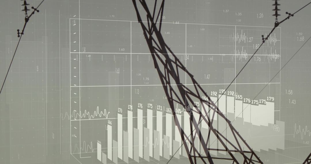 Silhouette of Power Lines Overlaid with Graphs and Analytics