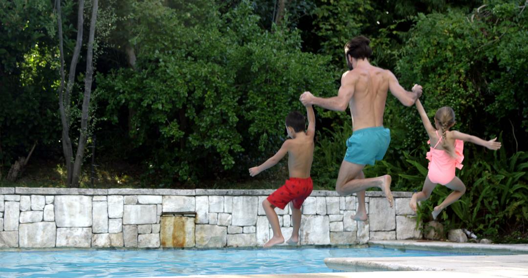 Family Jumping Into Pool on Sunny Day Capturing Fun Moment - Free Images, Stock Photos and Pictures on Pikwizard.com