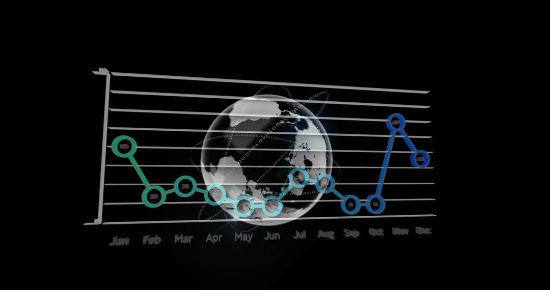 Analyzing Global Data Trends Over Digital Globe in Abstract Black Space