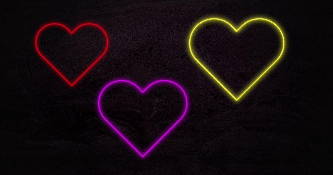 Neon Hearts on Black Background for Valentine's Day