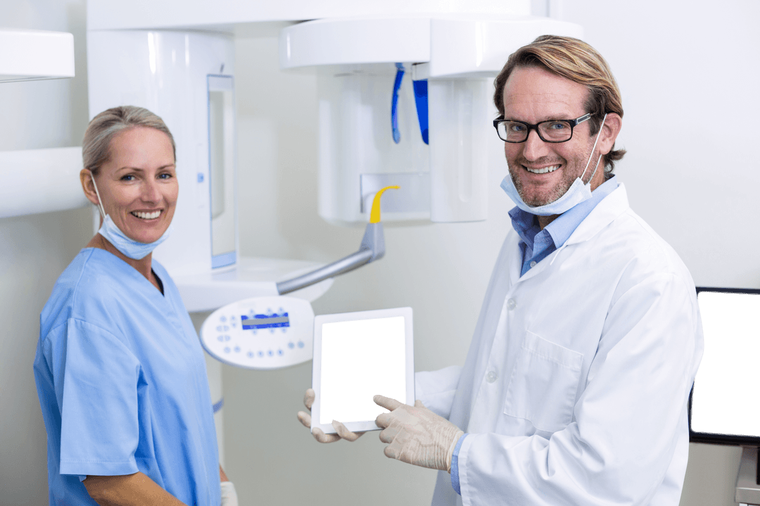Dentists Display Transparent Tablet in Dental Clinic Office