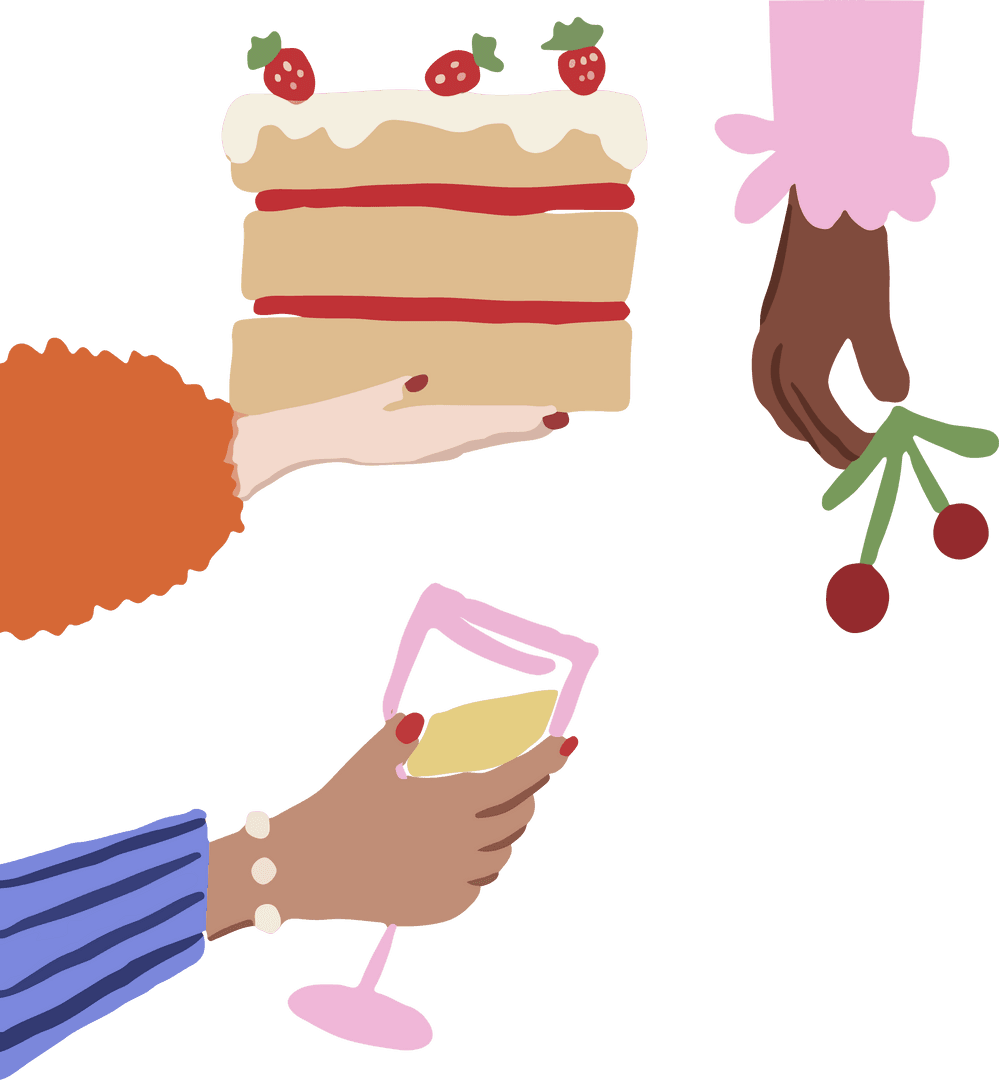 Transparent Flat Design with Cake and Drink Celebrating Friendship