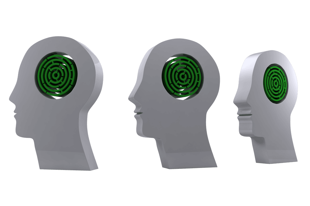 Abstract Head Silhouettes with Intricate Maze on Transparent Background