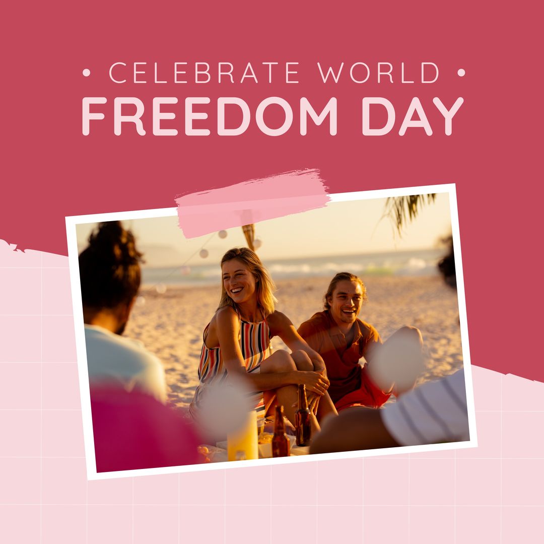 Friends Celebrating World Freedom Day at Beach Party - Download Free Stock Templates Pikwizard.com