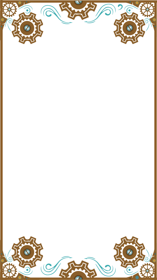 Intricate Steampunk Frame with Gears and Swirls on Transparent Background