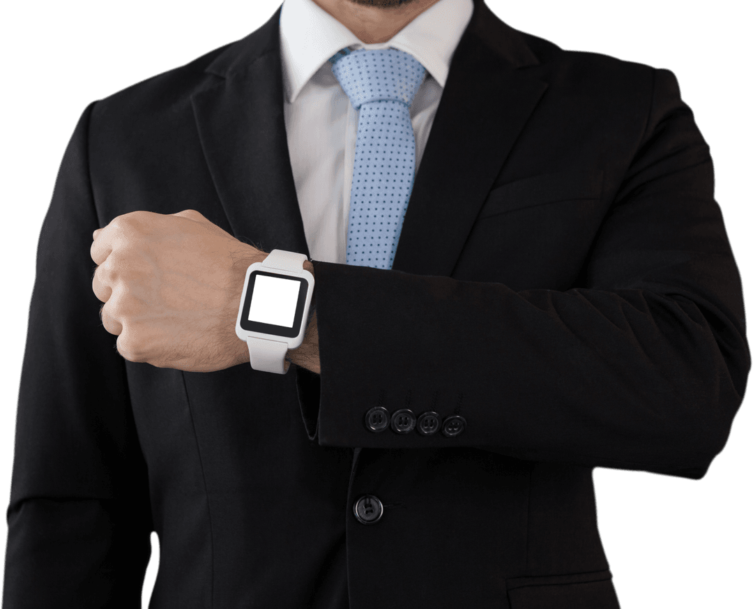 Businessman Wearing Smartwatch on Wrist Transparent Background