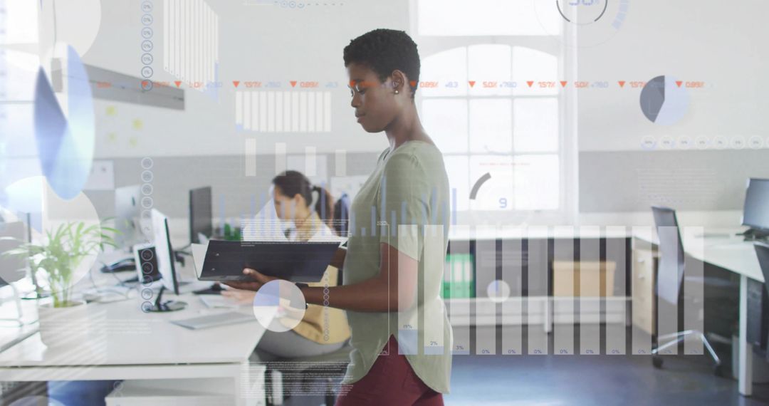 Confident Professional Engaging with Augmented Reality in Dynamic Office