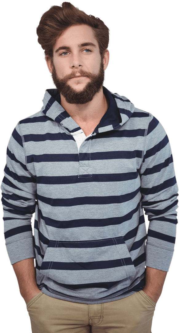 Confident Hipster in Striped Hoodie on Transparent Background