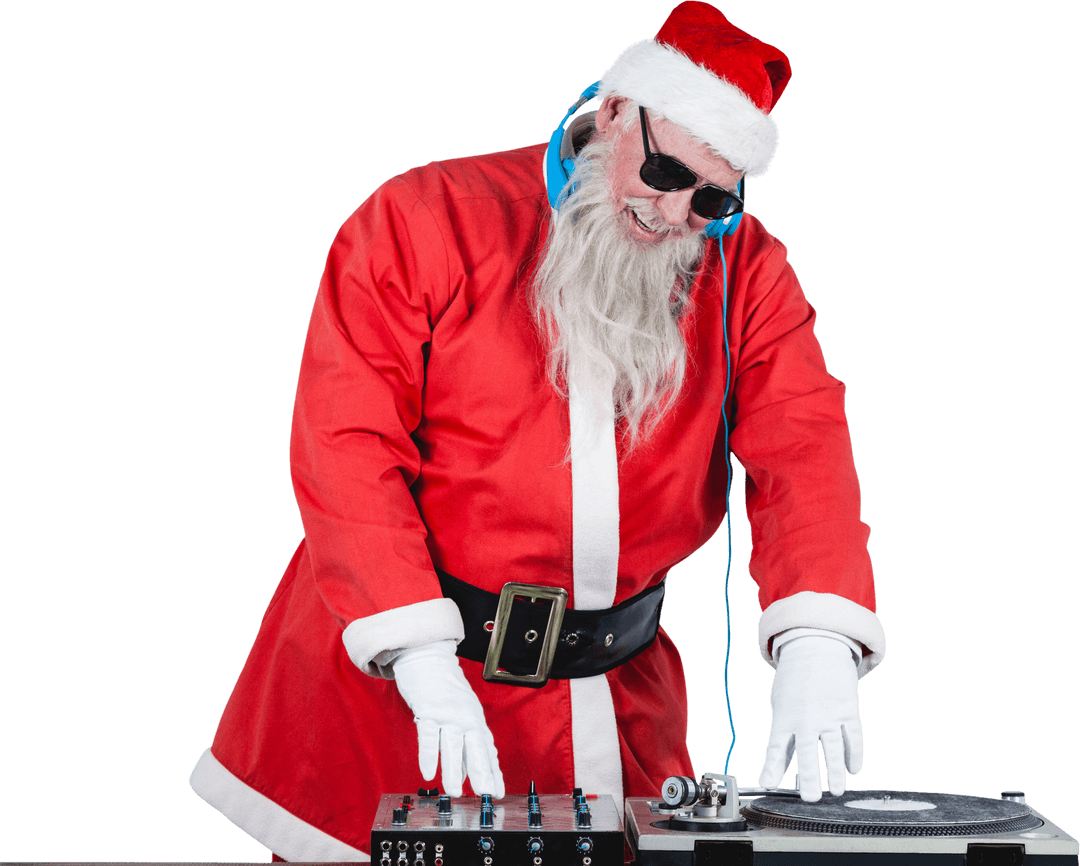 Santa Claus DJ Mixing and Performing with Turntables