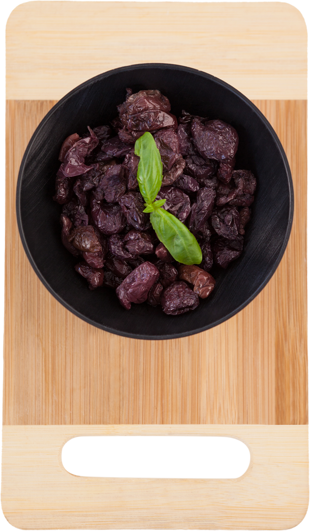 Transparent Bowl of Dried Olives on Cutting Board with Fresh Basil - Download Free Stock Images Pikwizard.com