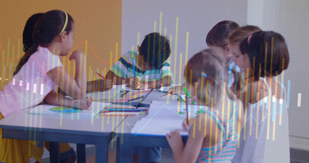 Children Engaged in Arts with Data Overlay in Classroom