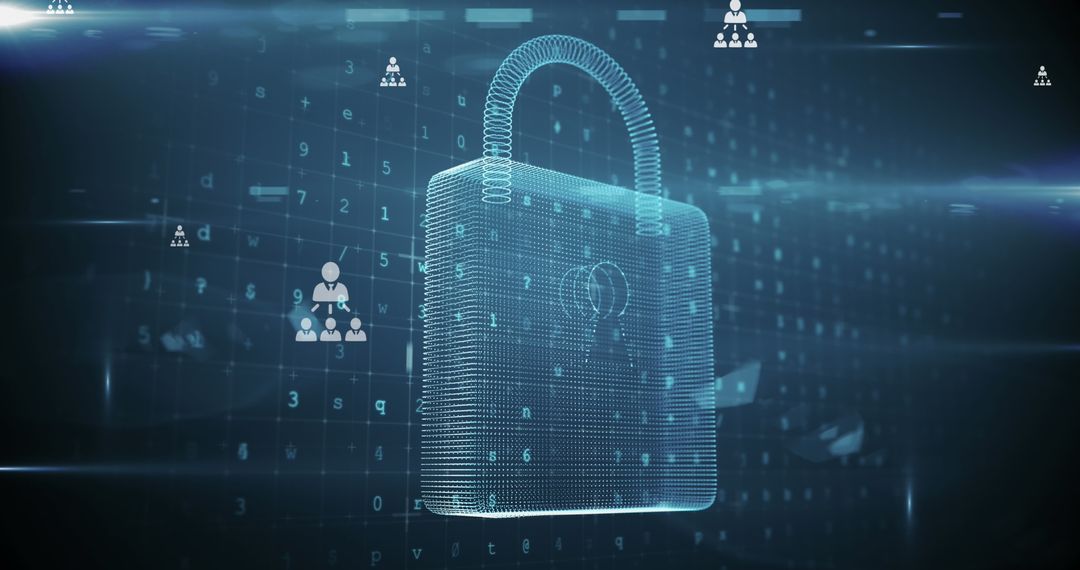 Digital Padlock on Data Screen with Infographic Security Elements