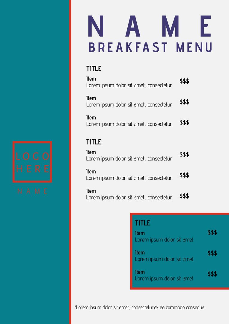 Modern Breakfast Menu Template with Elegant Design - Download Free Stock Templates Pikwizard.com