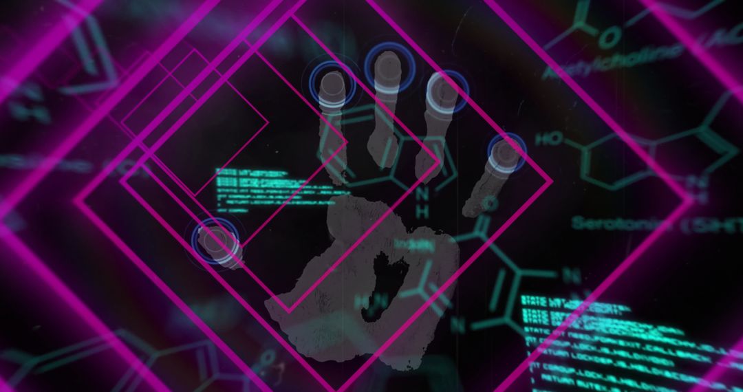 Abstract Tech Handprint with Chemical Formula Illustrations