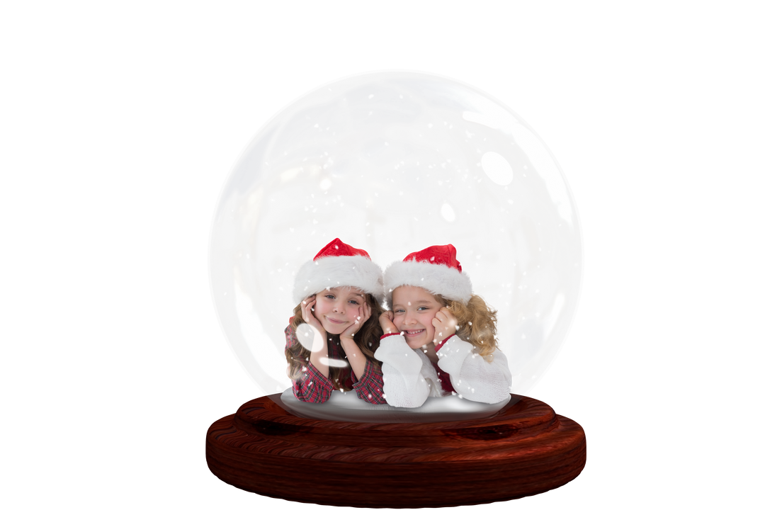 Transparent Christmas Snow Globe with Happy Girls Wearing Santa Hats - Download Free Stock Images Pikwizard.com